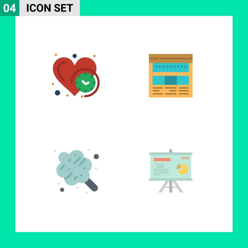 conjunto moderno de 4 pictogramas de ícones planos de elementos de design de vetores editáveis de algodão doce de negócios de tempo da web de relógio