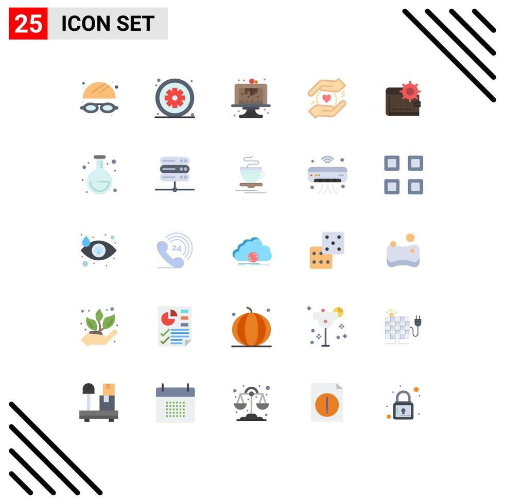 conjunto de pictogramas de 25 cores planas simples de carteira de finanças, elementos de design de vetores editáveis de negócios de amor
