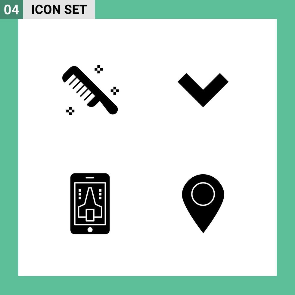 grupo de símbolos de ícones universais de 4 glifos sólidos modernos de pincel móveis de localização traseira limpa elementos de design de vetores editáveis