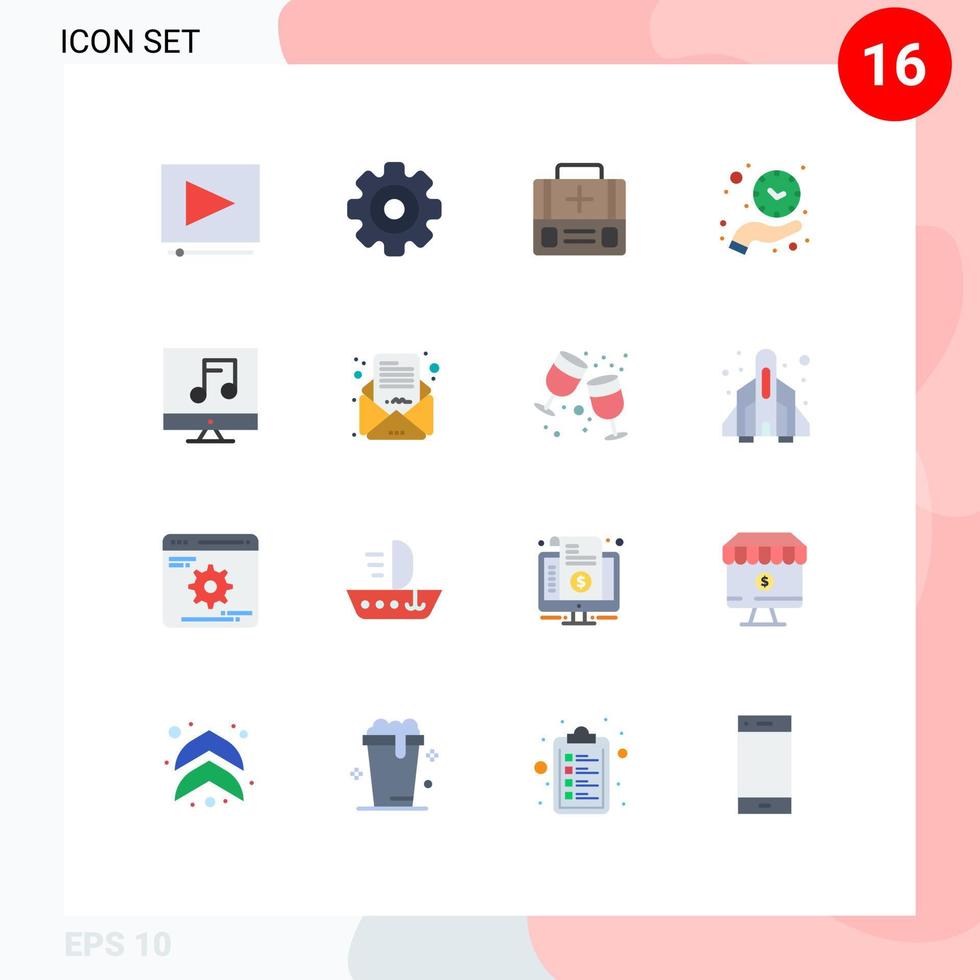 16 cores planas de vetores temáticos e símbolos editáveis de mídia economizam tempo tempo de primeiros socorros pacote editável à mão de elementos de design de vetores criativos