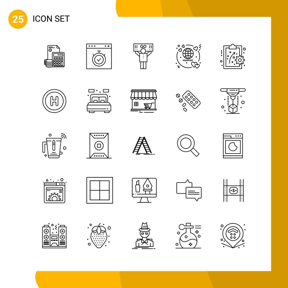 25 símbolos de contorno de pacote de ícones de estilo de linha de conjunto de ícones isolados em fundo branco para design de site responsivo de fundo criativo de ícone preto vetor