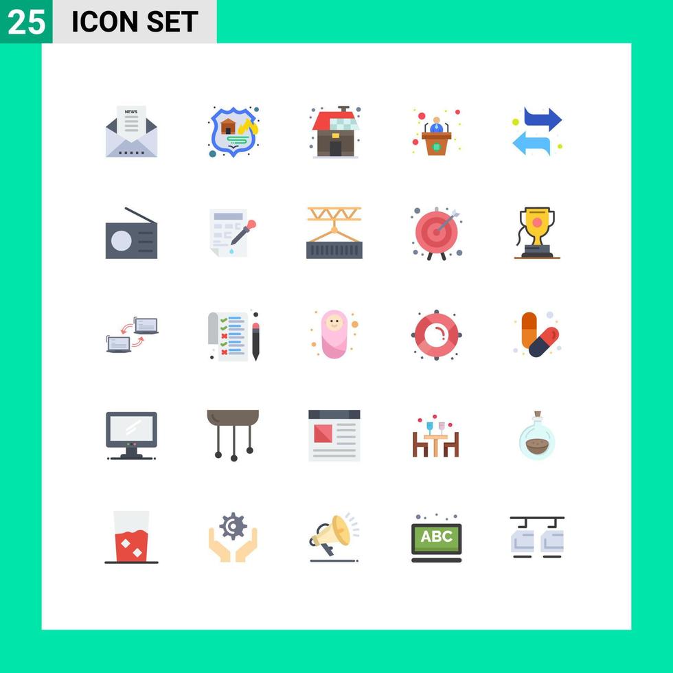 Pacote de cores planas de 25 interfaces de usuário de sinais e símbolos modernos de apresentação de setas funcionários ecológicos solares editáveis elementos de design vetorial vetor