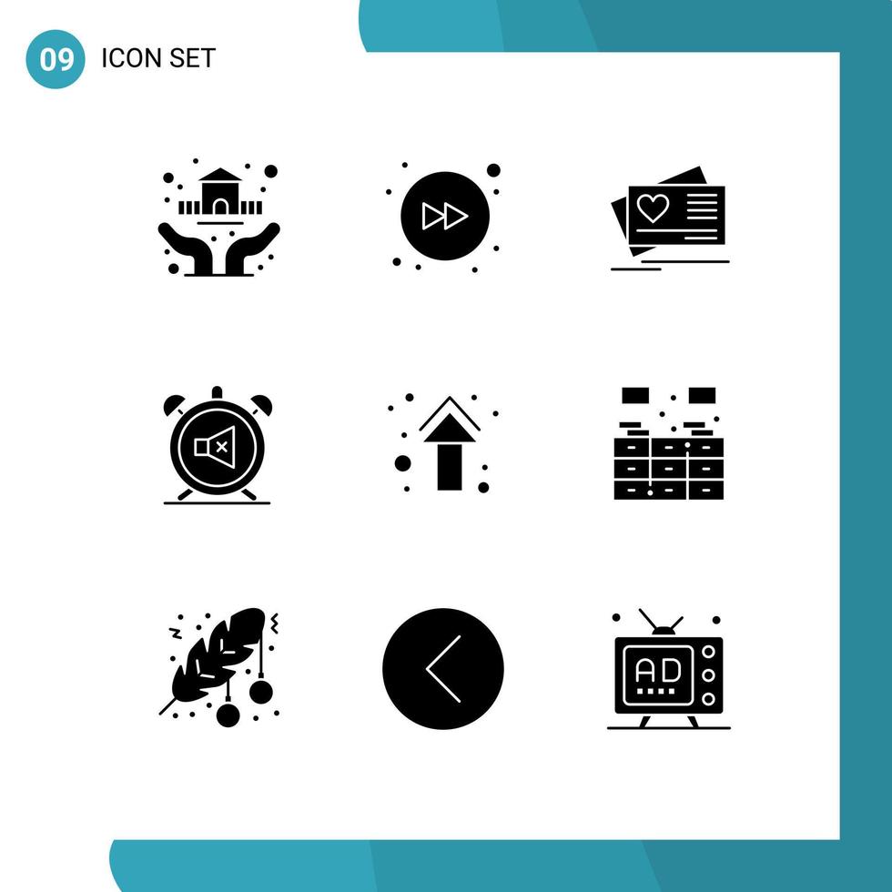 9 interface do usuário pacote de glifos sólidos de sinais modernos e símbolos de setas som amor fora do relógio elementos de design de vetores editáveis