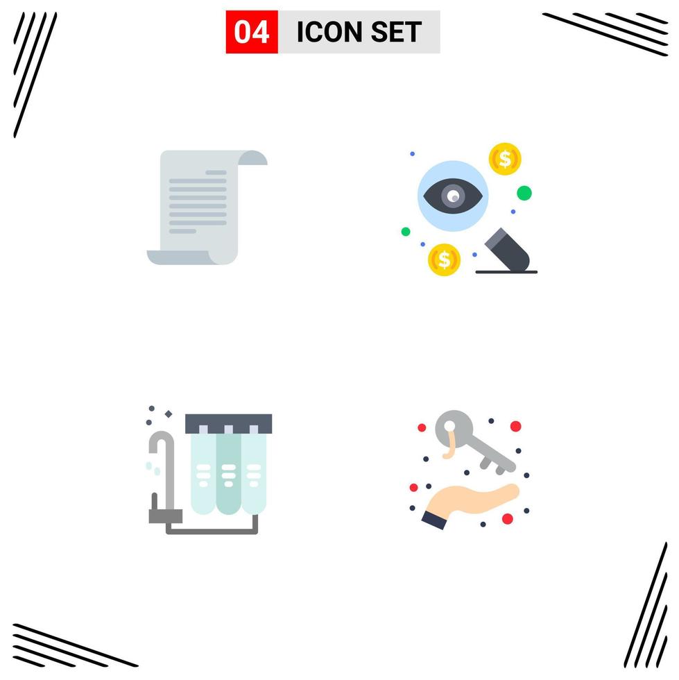 conjunto de pictogramas de 4 ícones planos simples de filtro de arquivo elementos de design de vetores editáveis de purificação de dólar americano