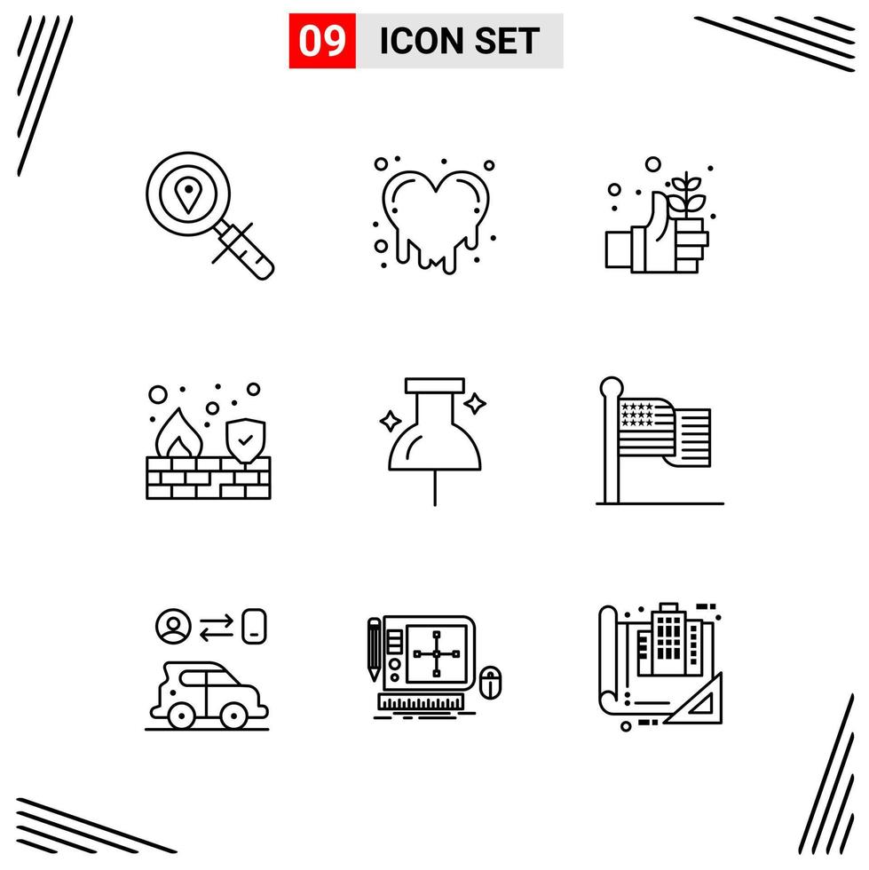 Grade de estilo de linha de 9 ícones baseada em símbolos de contorno criativos para design de sites sinais de ícone de linha simples isolados no fundo branco 9 conjunto de ícones criativo fundo de vetor de ícone preto