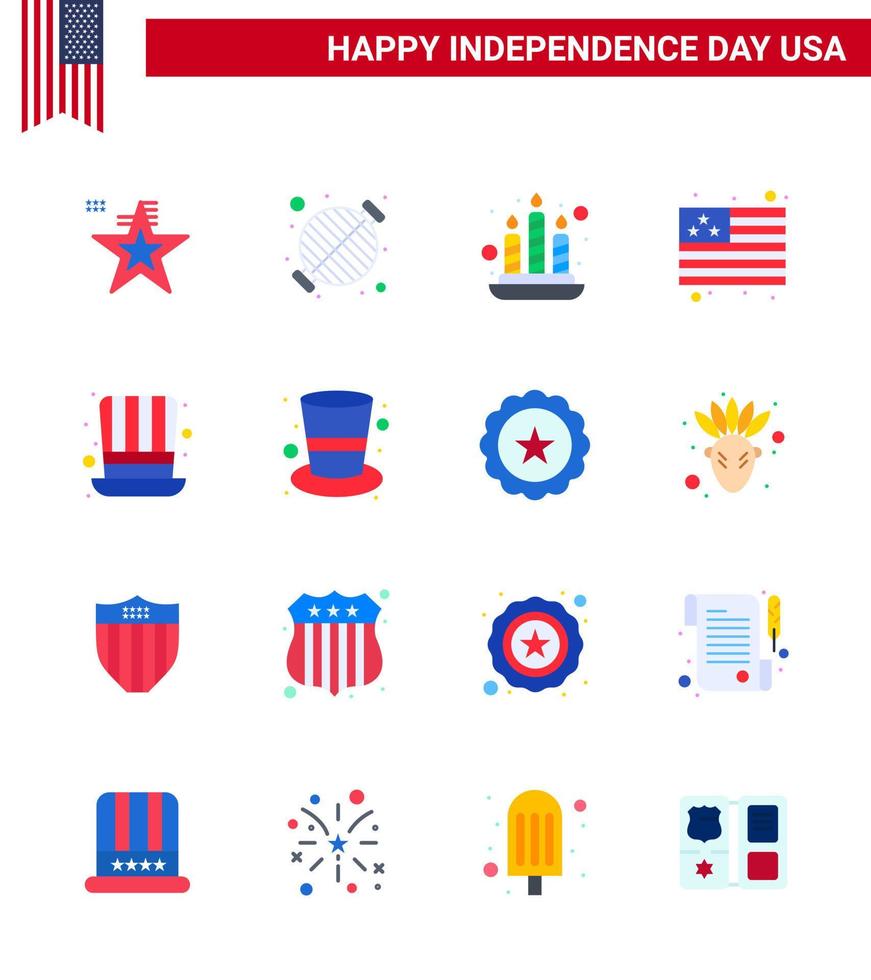 conjunto de 16 ícones do dia dos eua símbolos americanos sinais do dia da independência para festa do dia dos presidentes país dos eua editável dia dos eua vetor elementos de design