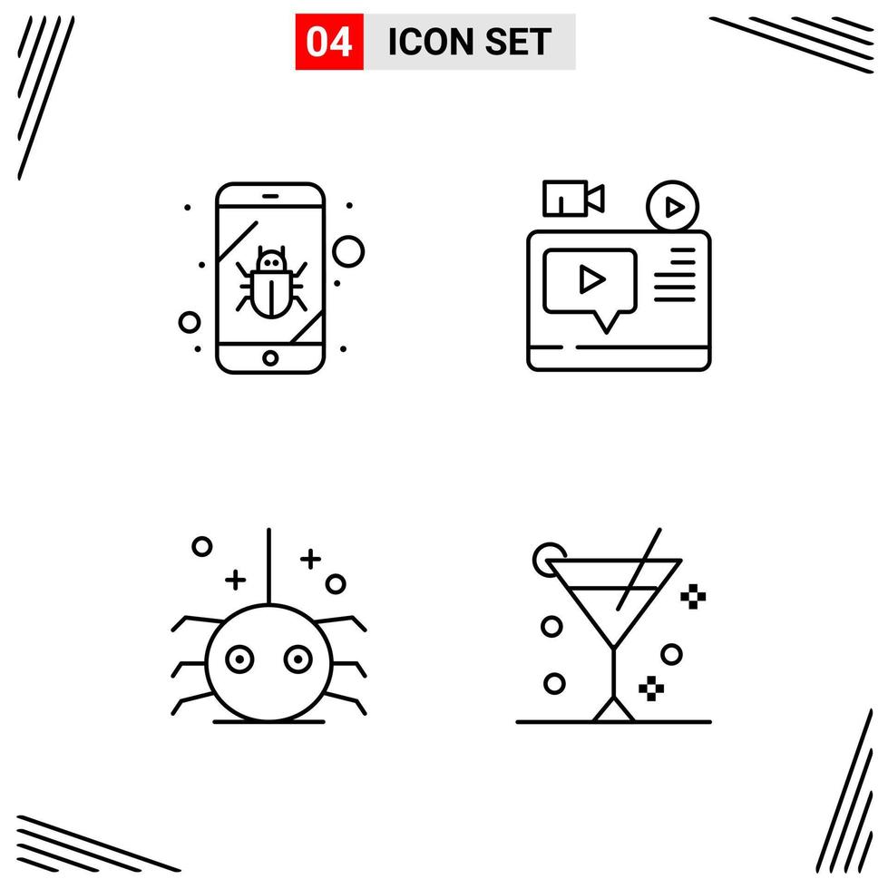 Grade de estilo de linha de 4 ícones com base em símbolos de contorno criativos para design de sites sinais de ícone de linha simples isolados no fundo branco 4 conjunto de ícones de fundo criativo do vetor de ícone preto