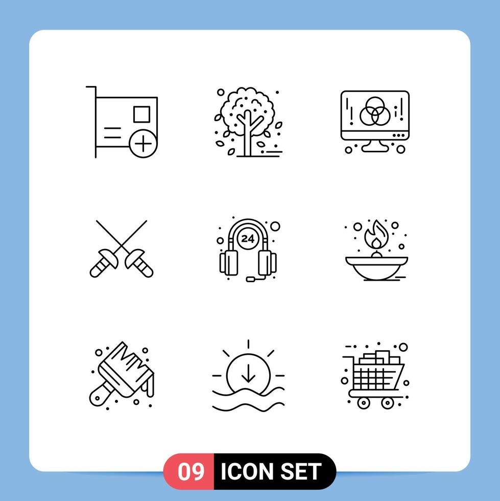 pacote de interface do usuário de 9 contornos básicos de elementos de design de vetores editáveis criativos de sabre de computador de esporte de ajuda