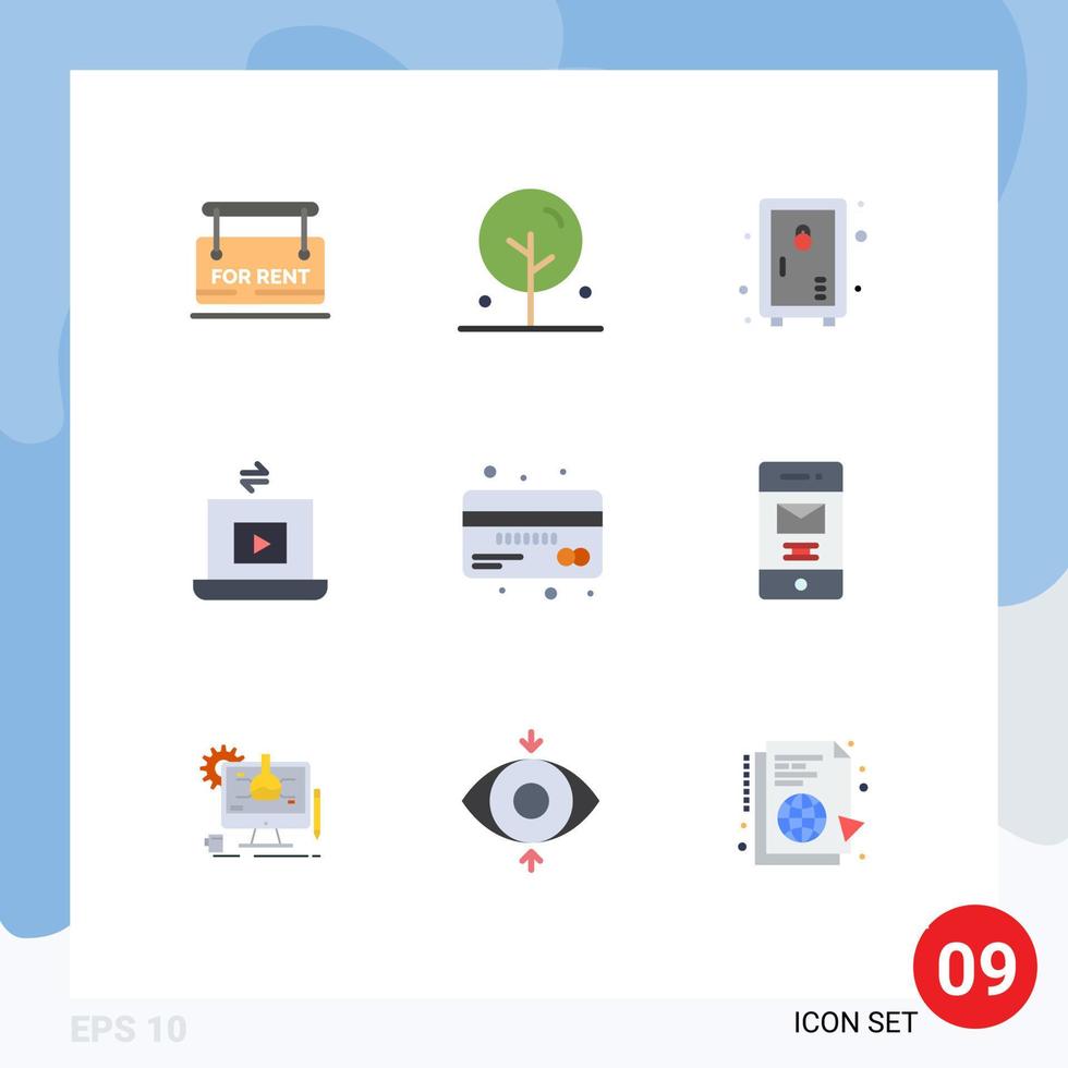 conjunto de 9 sinais de símbolos de ícones de interface do usuário modernos para armário de jogo de crédito compartilhar elementos de design de vetores editáveis de laptop