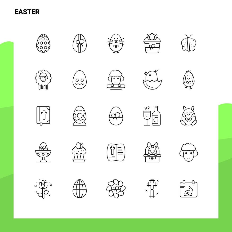 conjunto de ícones de linha de páscoa conjunto de 25 ícones vetor design de estilo minimalista ícones pretos conjunto de pacote de pictograma linear