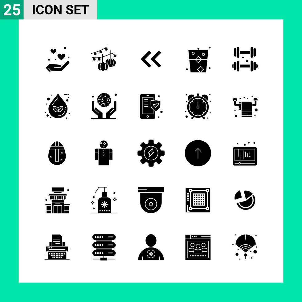 pacote de 25 símbolos de glifos de conjunto de ícones de estilo sólido para impressão de sinais criativos isolados no fundo branco conjunto de 25 ícones criativos de fundo vetorial de ícones pretos vetor