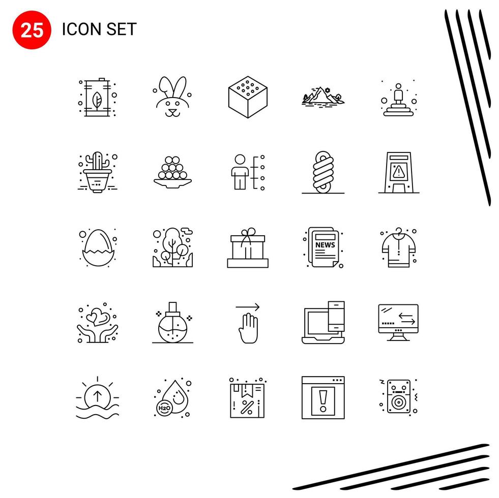 pacote de linha de 25 símbolos universais dos melhores elementos de design de vetores editáveis de paisagem de árvore de cubo profissional