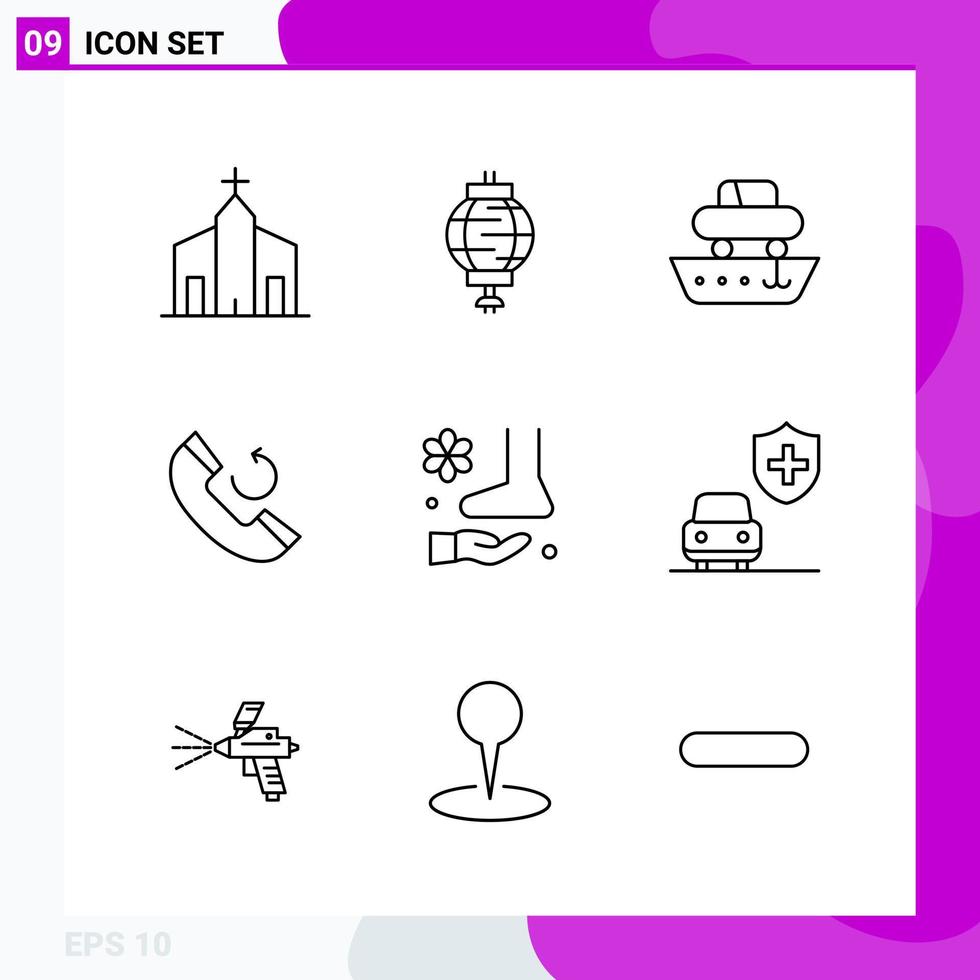 pacote de conjunto de ícones de linha de 9 ícones de contorno isolados em fundo branco para impressão na web e fundo de vetor de ícone preto criativo móvel