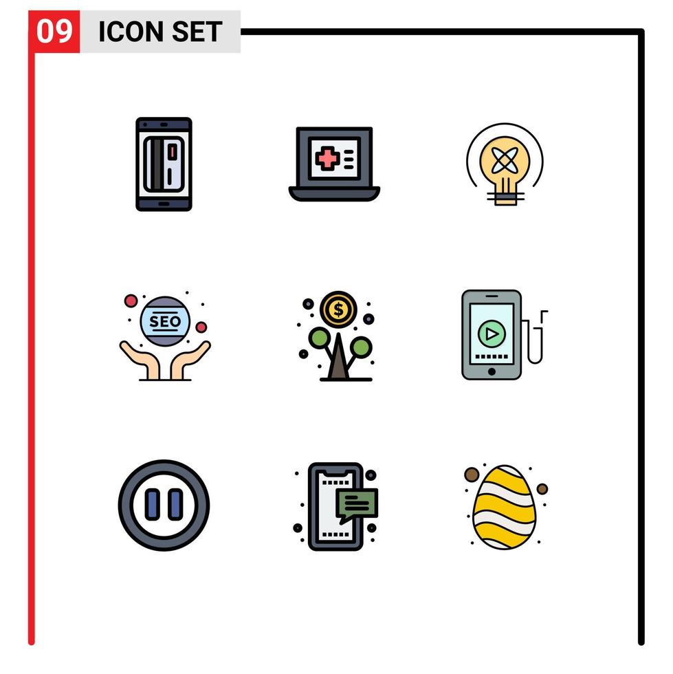 9 ícones criativos sinais modernos e símbolos de lucro bulbo seo marketing elementos de design de vetores editáveis