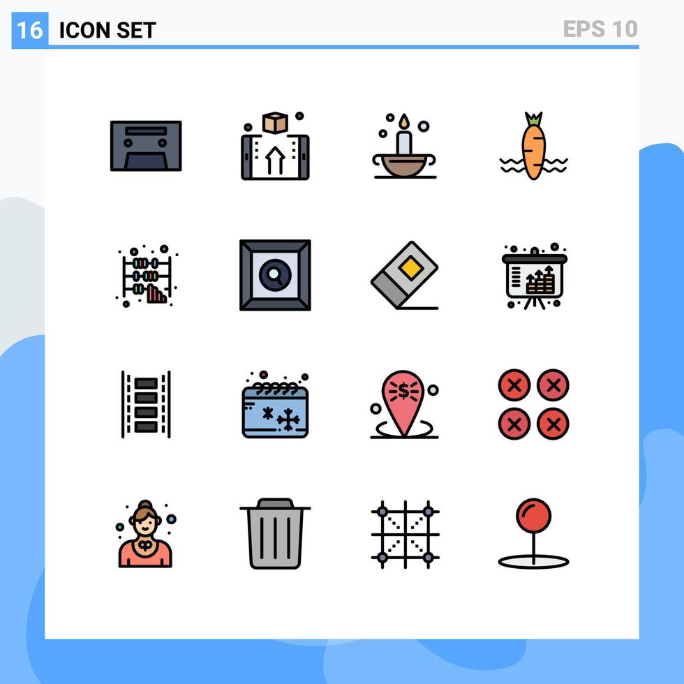pacote de 16 sinais e símbolos modernos de linhas cheias de cores planas para mídia impressa na web, como elementos de design de vetores criativos editáveis de cenoura vegetal de aladdin de primavera de negócios