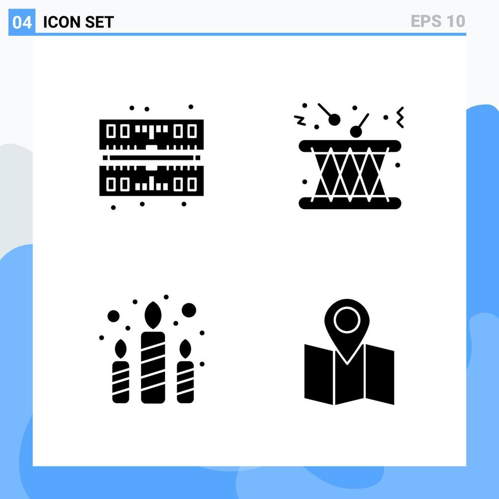 moderno 4 ícones de estilo sólido símbolos de glifo para uso geral sinal de ícone sólido criativo isolado no fundo branco 4 ícones embalam fundo criativo de vetor de ícone preto