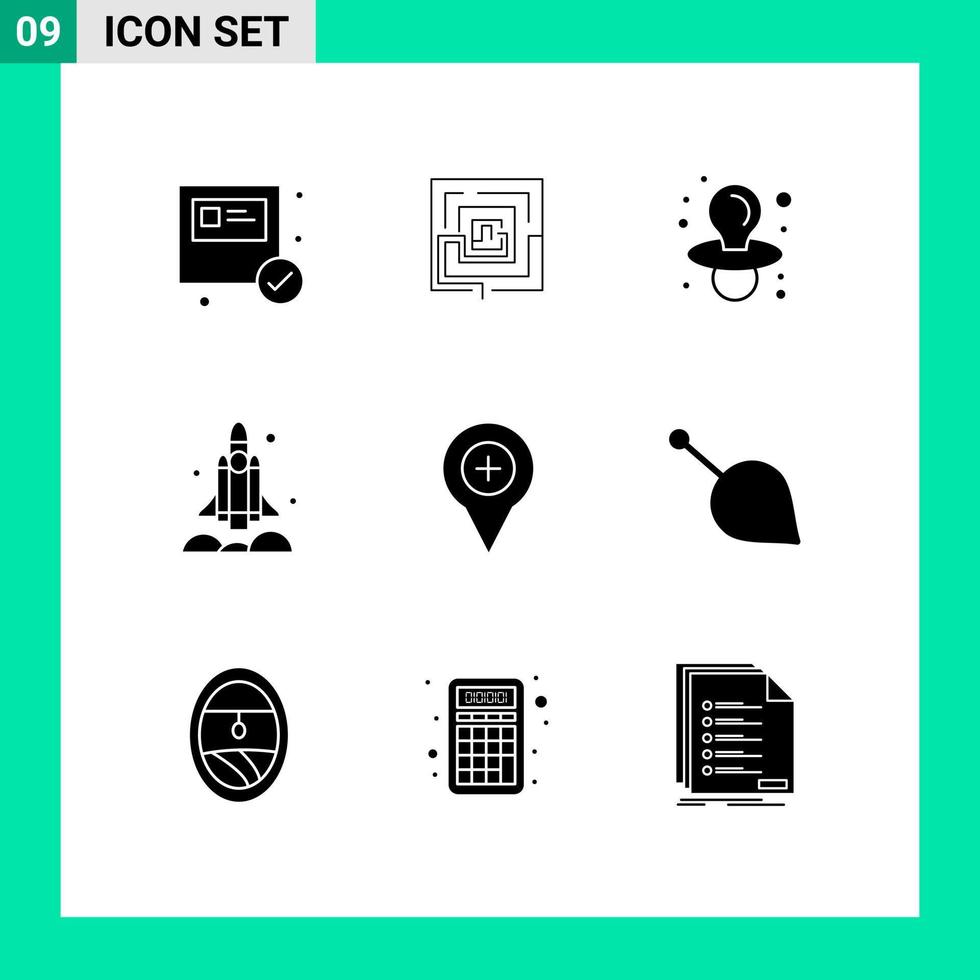 9 interface do usuário pacote de glifos sólidos de sinais e símbolos modernos de transporte de localização puzzel lançador de nave espacial elementos de design vetorial editáveis vetor