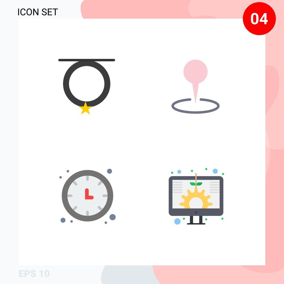 grupo de 4 ícones planos modernos definidos para acessórios, colar, marcador, timer, elementos de design de vetores editáveis