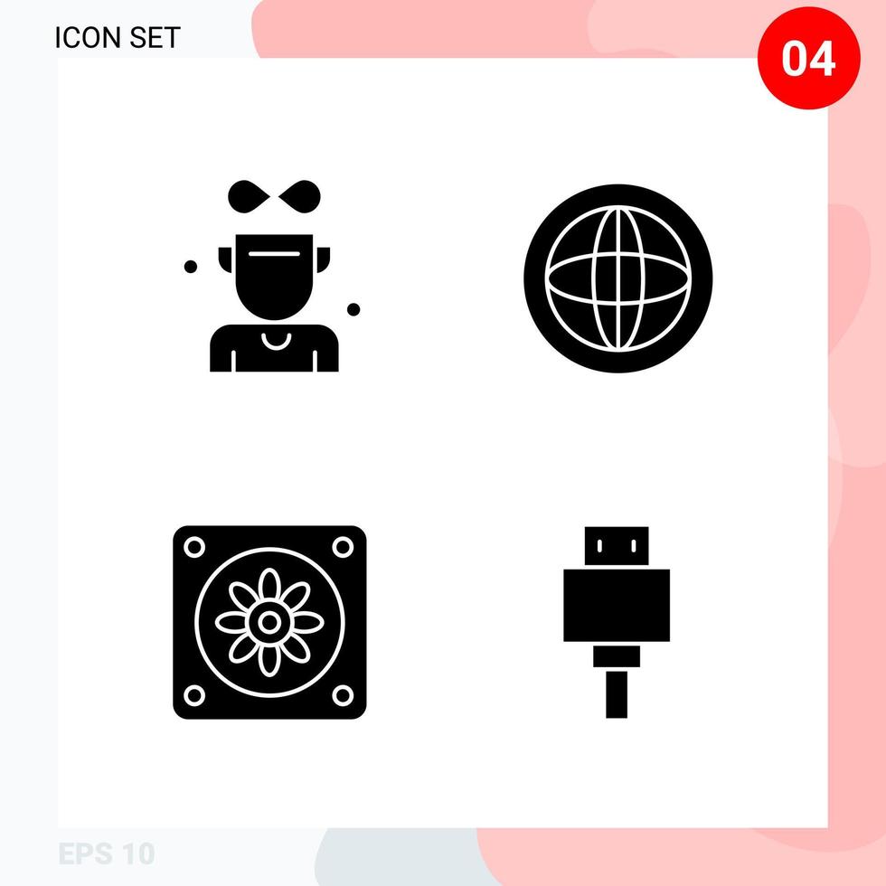 pacote vetorial de 4 ícones em pacote de glifos criativos de estilo sólido isolado em fundo branco para web e fundo de vetor de ícones pretos criativos móveis