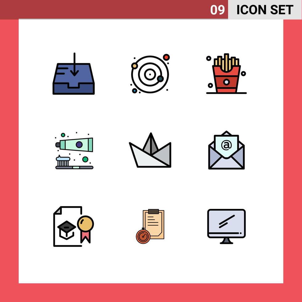 9 interface de usuário pacote de cores planas de linha cheia de sinais e símbolos modernos de passatempo de papel comem elementos de design de vetores editáveis de dente de cuidados com os dentes