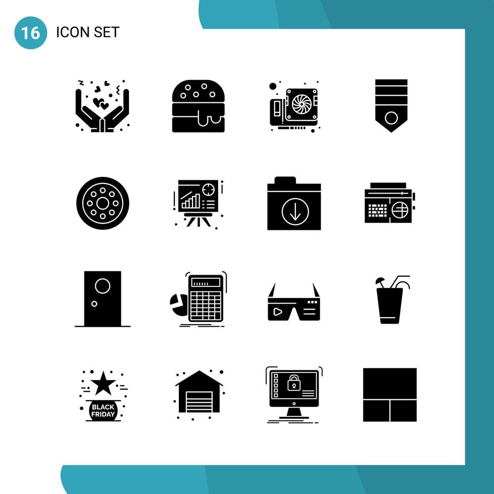pacote vetorial de 16 símbolos de glifo ícone de estilo sólido definido em fundo branco para web e fundo de vetor de ícone preto criativo móvel