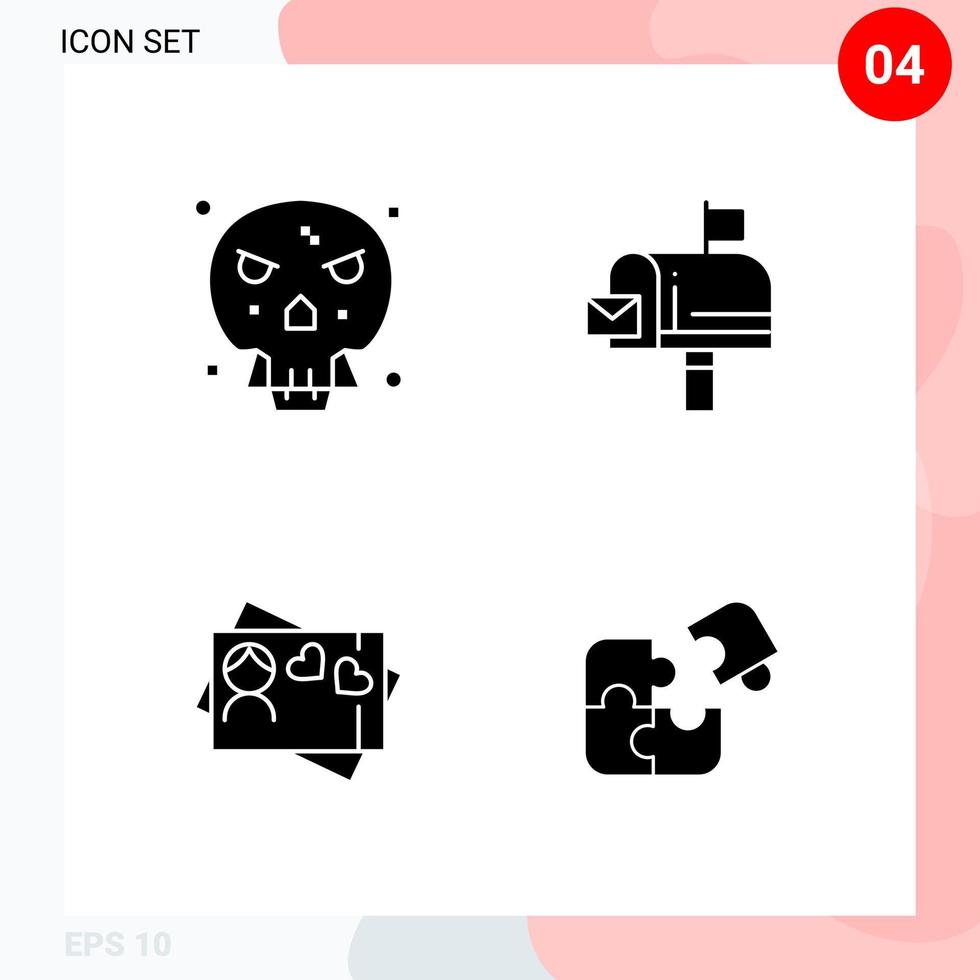 pacote vetorial de 4 ícones em pacote de glifos criativos de estilo sólido isolado em fundo branco para web e fundo de vetor de ícones pretos criativos móveis