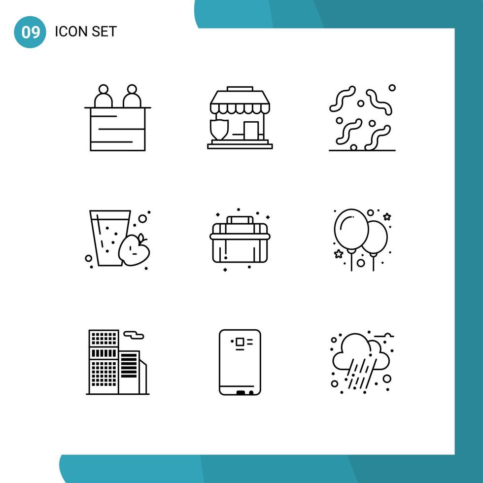 grupo de 9 contornos de sinais e símbolos para encanador maçã suco de halloween beber elementos de design de vetores editáveis