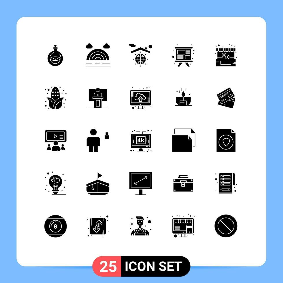 conjunto de 25 sinais de símbolos de ícones de interface do usuário modernos para loja comprar estudo de treinamento globo elementos de design de vetores editáveis