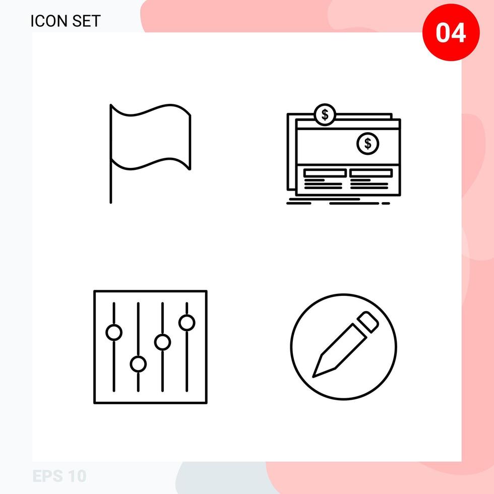 pacote vetorial de 4 ícones em pacote de contorno criativo de estilo de linha isolado em fundo branco para web e dispositivos móveis vetor
