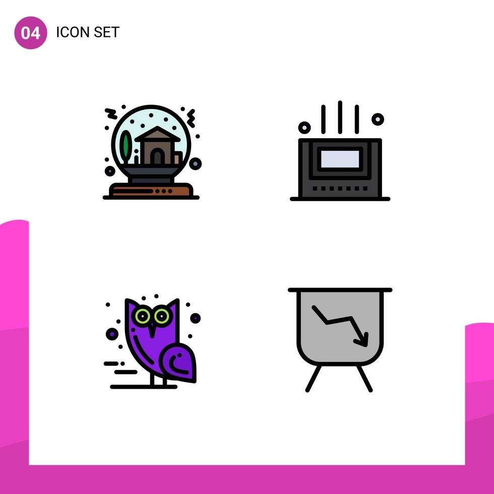 pacote de 4 sinais e símbolos modernos de cores planas de linha preenchida para mídia impressa na web, como tigela de globo de halloween, elementos de design de vetores editáveis assustadores