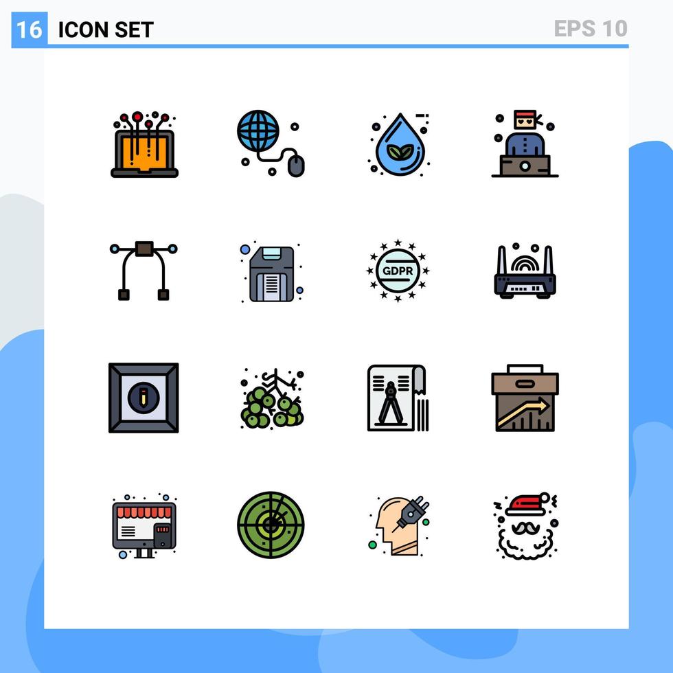 16 interface do usuário pacote de linha cheia de cores planas de sinais e símbolos modernos de profissões gráficas de folha de ladrão bandido elementos de design de vetores criativos editáveis