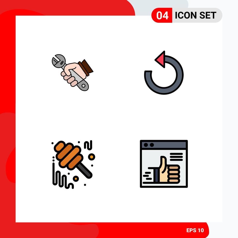 4 interface de usuário pacote de cores planas de linha cheia de sinais e símbolos modernos de ferramentas de outono de chave recarregar elementos de design de vetores editáveis de mel