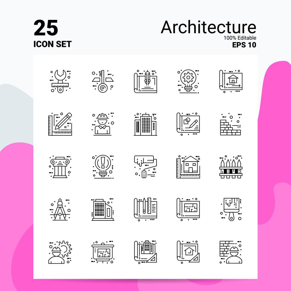 25 conjunto de ícones de arquitetura 100 eps editáveis 10 arquivos de conceito de logotipo de negócios ideias de design de ícone de linha vetor