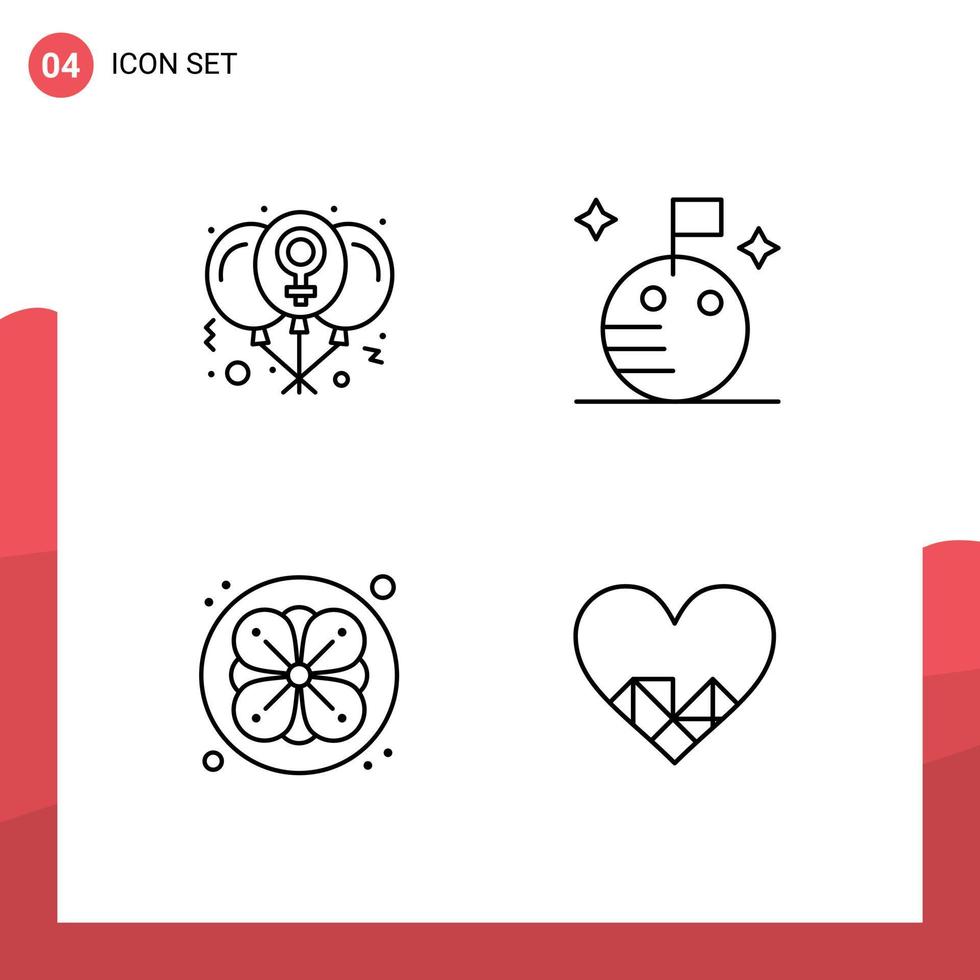 4 cores planas universais preenchidas para aplicações web e móveis sauna de balão amor lua coração elementos de design de vetores editáveis