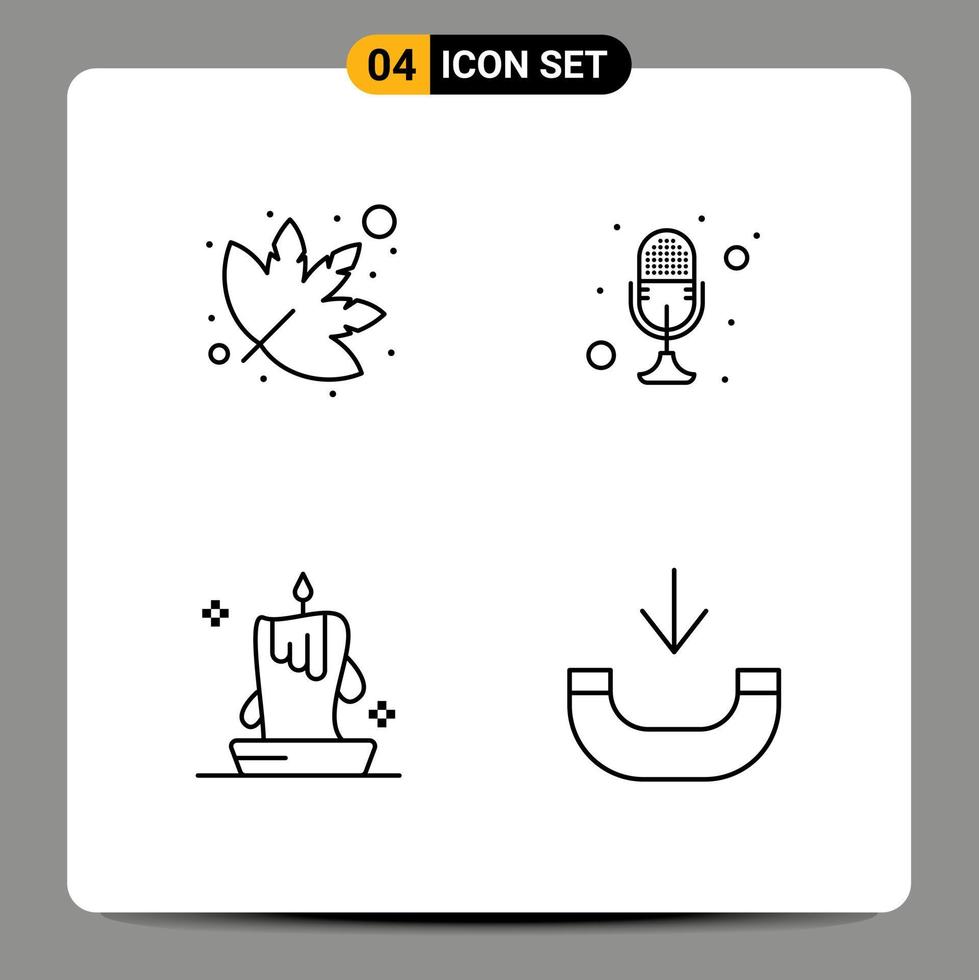 pacote de interface do usuário de 4 cores planas básicas de linha preenchida de iluminação de gravador de microfone de vela de folha elementos de design de vetores editáveis