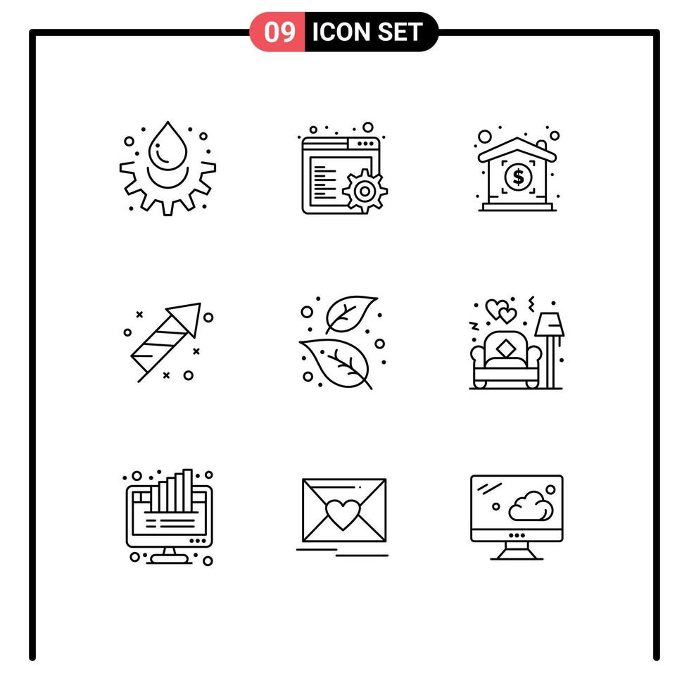 conjunto de 9 sinais de símbolos de ícones de interface do usuário modernos para natureza outono preço cinzas elementos de design de vetores editáveis de páscoa