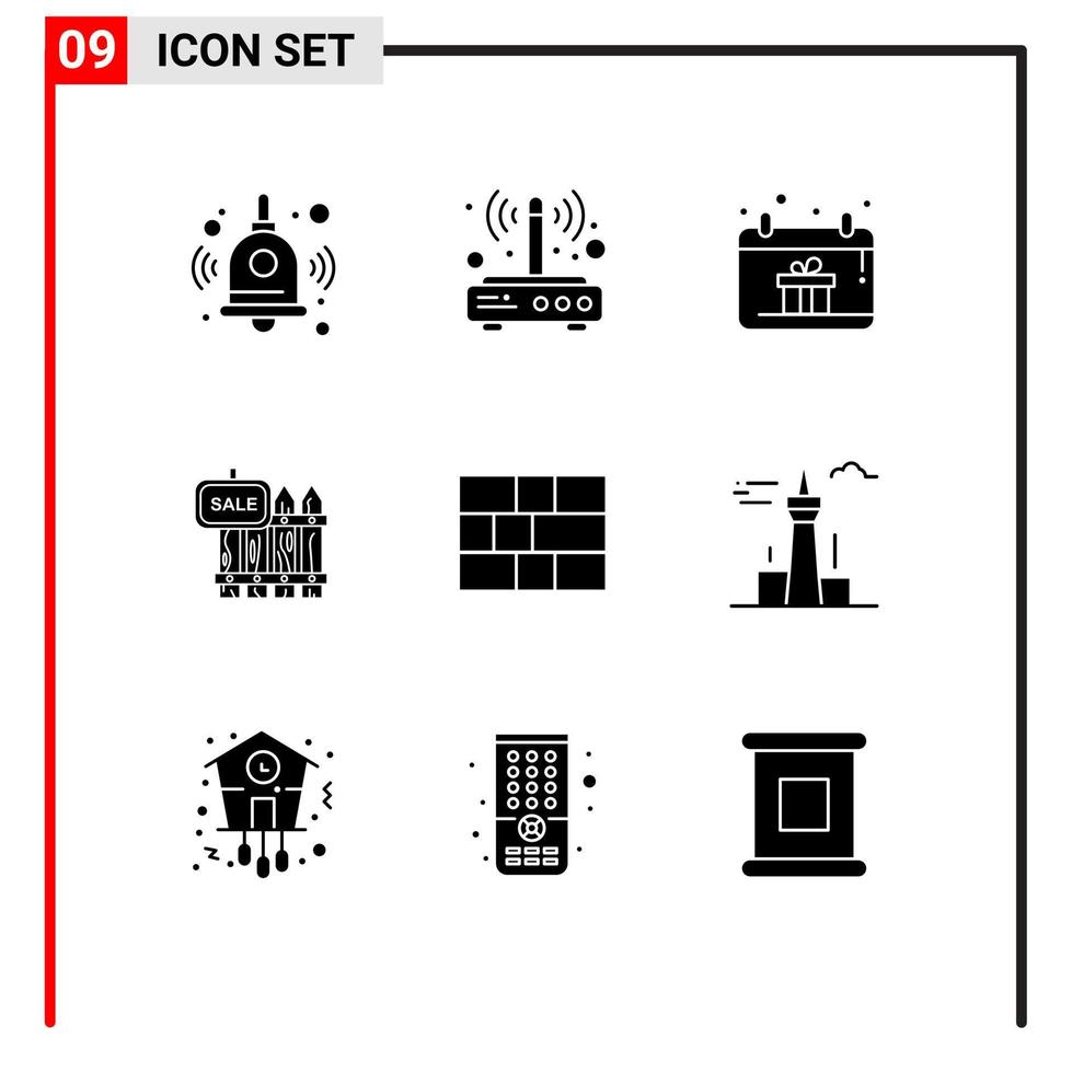 conjunto moderno de 9 glifos e símbolos sólidos, como elementos de design de vetores editáveis de calendário de venda de casa