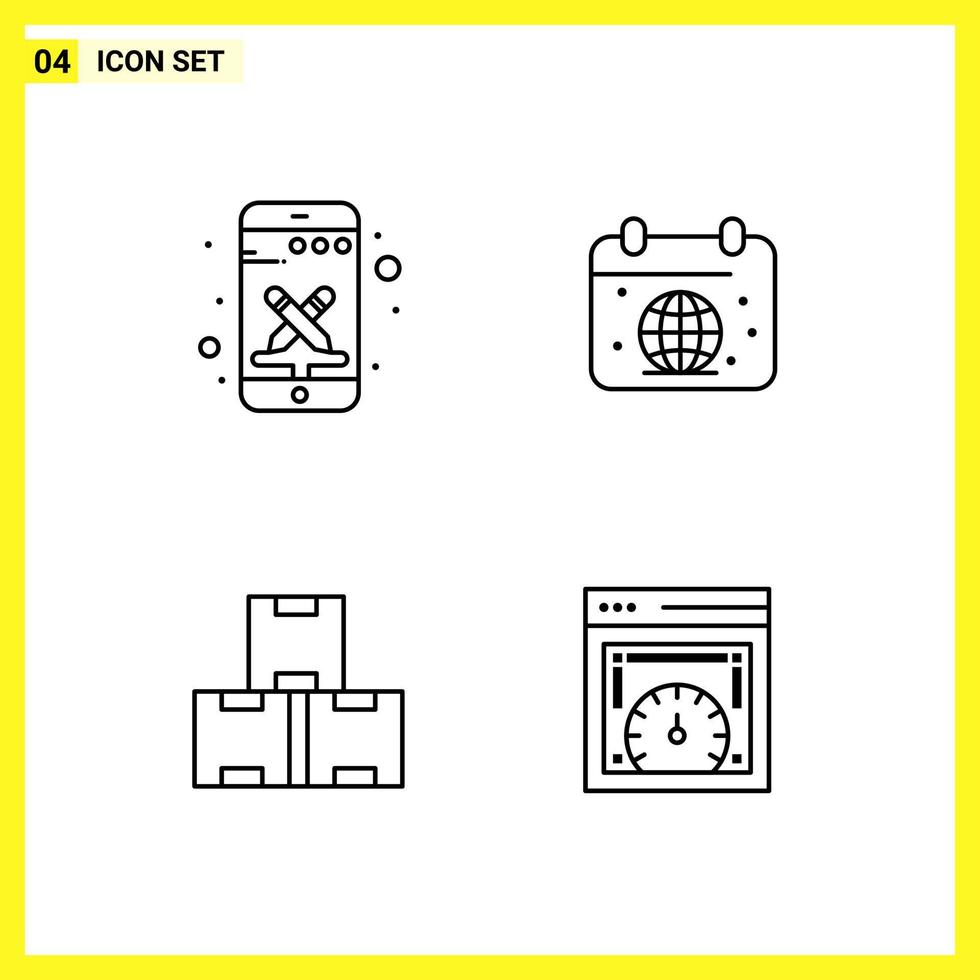 4 ícones de conjunto de símbolos de linha simples delineiam sinal em fundo branco para aplicativos móveis de design de site e mídia impressa vetor