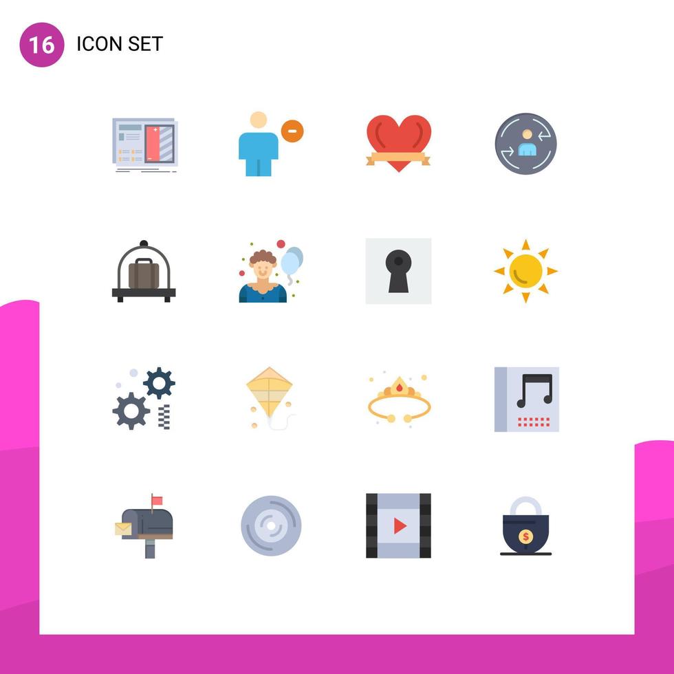 grupo de 16 cores planas modernas definidas para bagagem digital visitante humano pacote romântico editável de elementos de design de vetores criativos