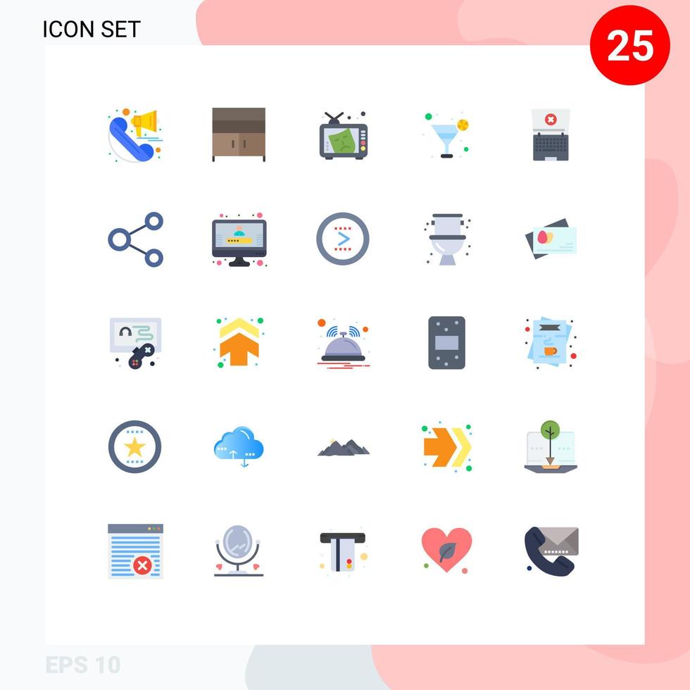 grupo de 25 cores planas modernas definidas para elementos de design de vetores editáveis de tinta de vidro de suco de tv