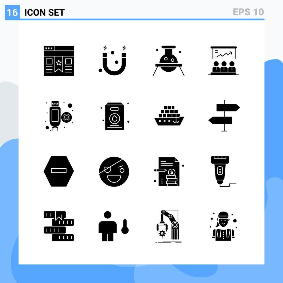 16 símbolos de glifos de ícones de estilo sólido modernos para uso geral sinal de ícone sólido criativo isolado no pacote de 16 ícones de fundo branco vetor