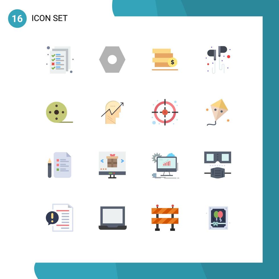 grupo de 16 sinais e símbolos de cores planas para filme smartphone pilha música mão pacote editável de elementos de design de vetores criativos