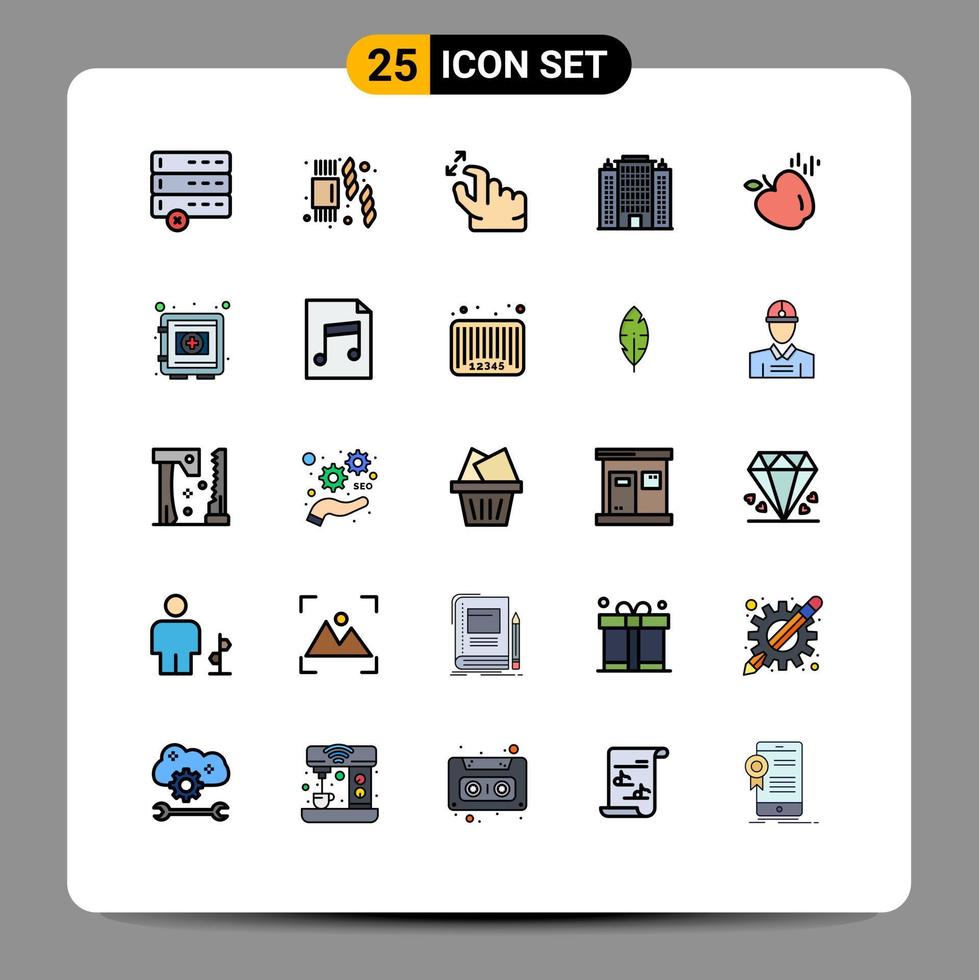 pacote de interface do usuário de 25 cores planas de linha preenchida básica de comida de armário espremer maçã construindo elementos de design de vetores editáveis