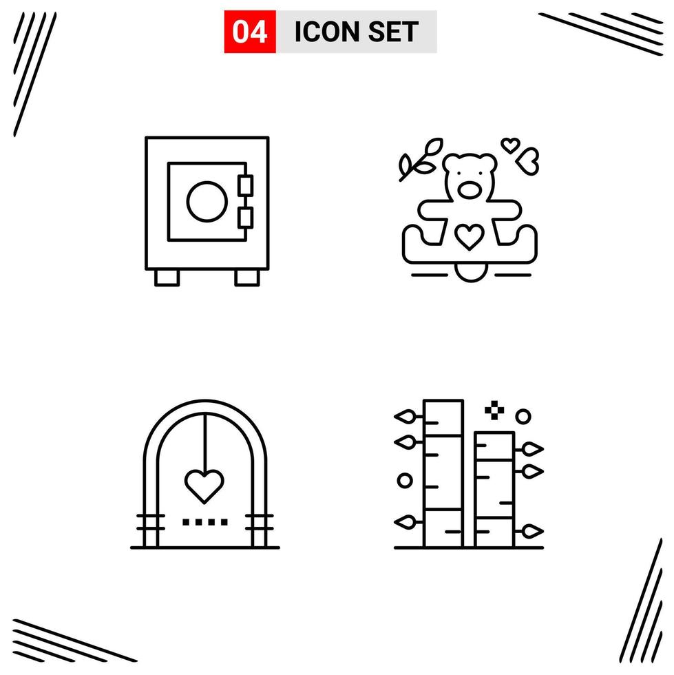 Grade de estilo de linha de 4 ícones com base em símbolos de contorno criativo para design de site sinais de ícone de linha simples isolados no conjunto de 4 ícones de fundo branco vetor