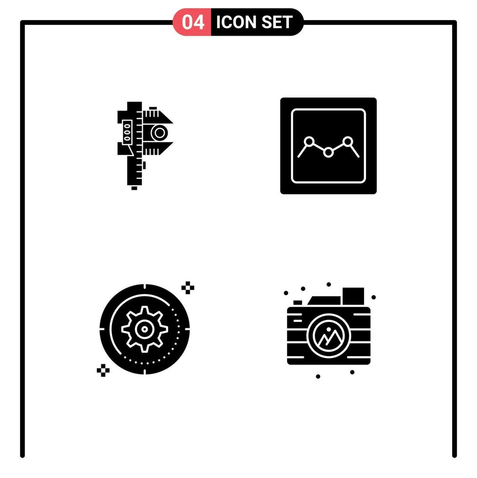 pacote de interface do usuário de 4 glifos sólidos básicos de engrenagem de medição pequena roda de gráfico elementos de design vetorial editáveis vetor