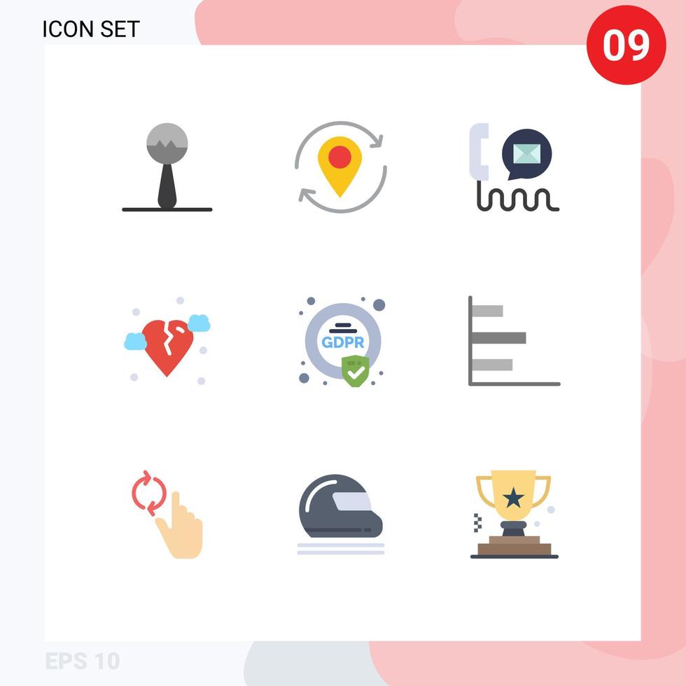 pacote de cores planas de 9 símbolos universais de comunicação de coração de segurança elementos de design de vetores editáveis de correspondência quebrada