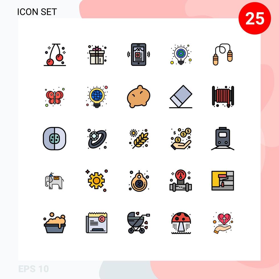 pacote de linha vetorial editável de 25 cores planas de linha preenchida simples de exercício de corda de pular idéia de ideia de negócio móvel elementos de design vetorial editáveis vetor