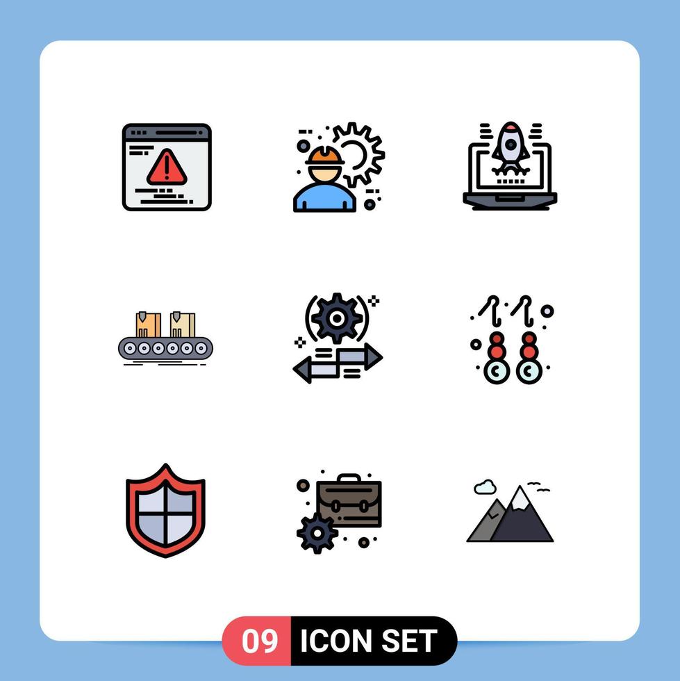 9 interface do usuário pacote de cores planas de linha preenchida de sinais e símbolos modernos de elementos de design de vetores editáveis da caixa de fábrica de negócios da linha de engrenagens
