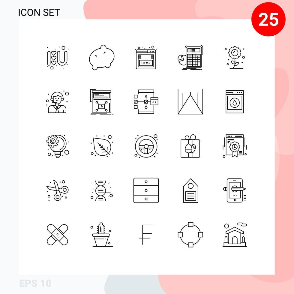 25 linhas universais definidas para aplicativos da web e móveis gráfico de flores html cálculo de progresso elementos de design vetorial editáveis vetor