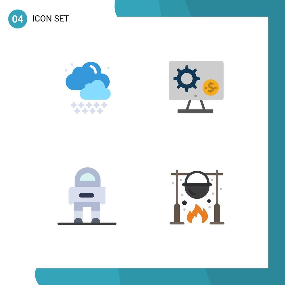 pacote de ícones planos de 4 símbolos universais de gerador de astronauta de nuvem configurando elementos de design de vetores editáveis